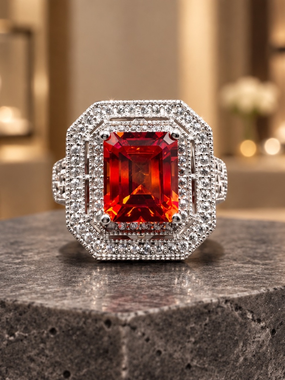 Size 7.5 Orange sapphire BBJ signed 925 Sterling Silver Ring
